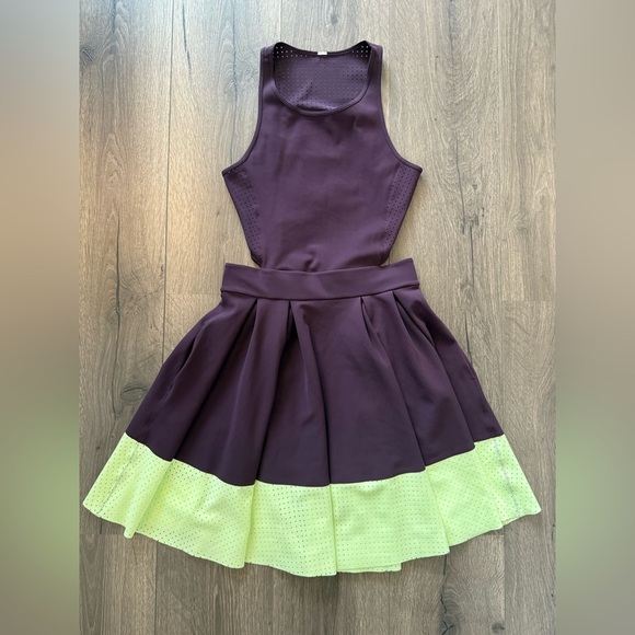 Lululemon Away Dress Black Cherry Neon Yellow Size Small - Picture 10 of 14